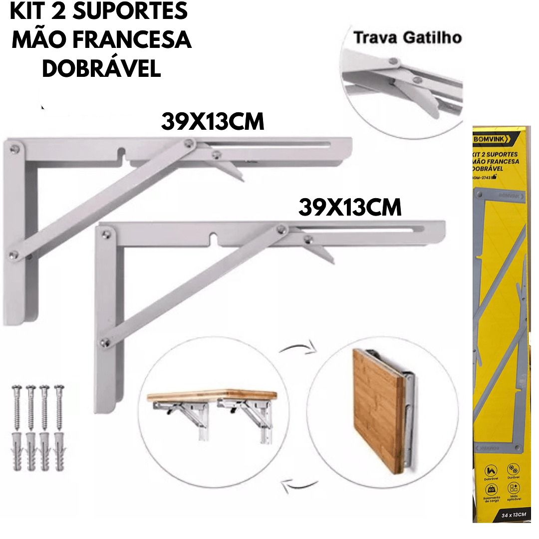 Kit 2 Suporte Mão Francesa Dobrável 39x13cm