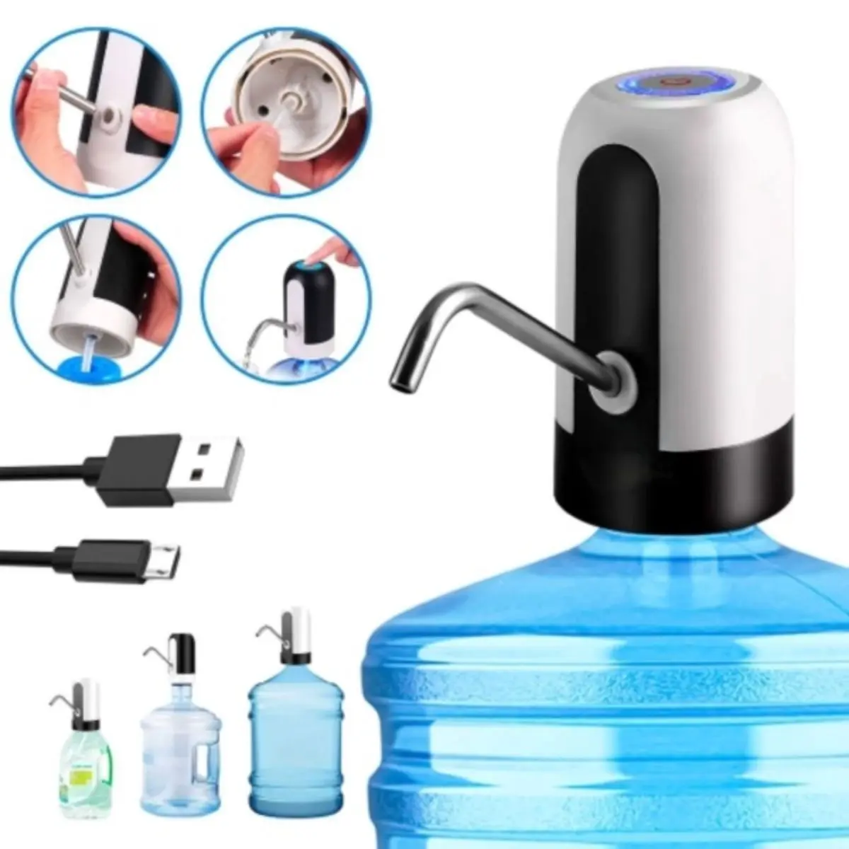 Bomba Elétrica Universal com Carregamento USB para Galão Garrafão de Água