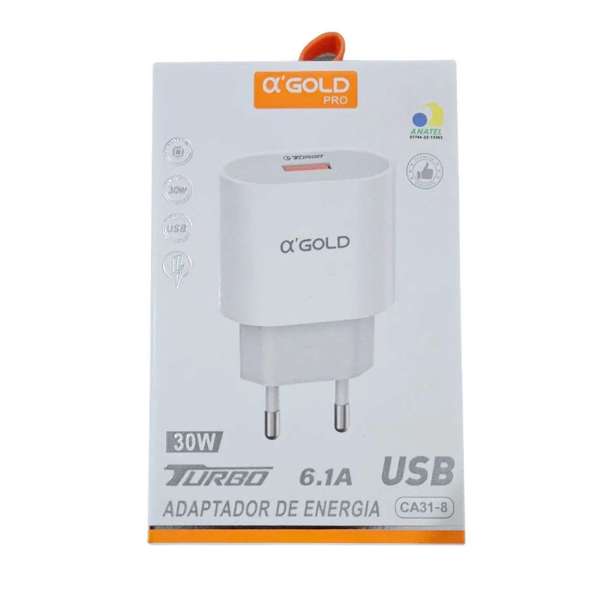 Fonte Carregador Turbo 30W USB 6.1A a'Gold CA31-8